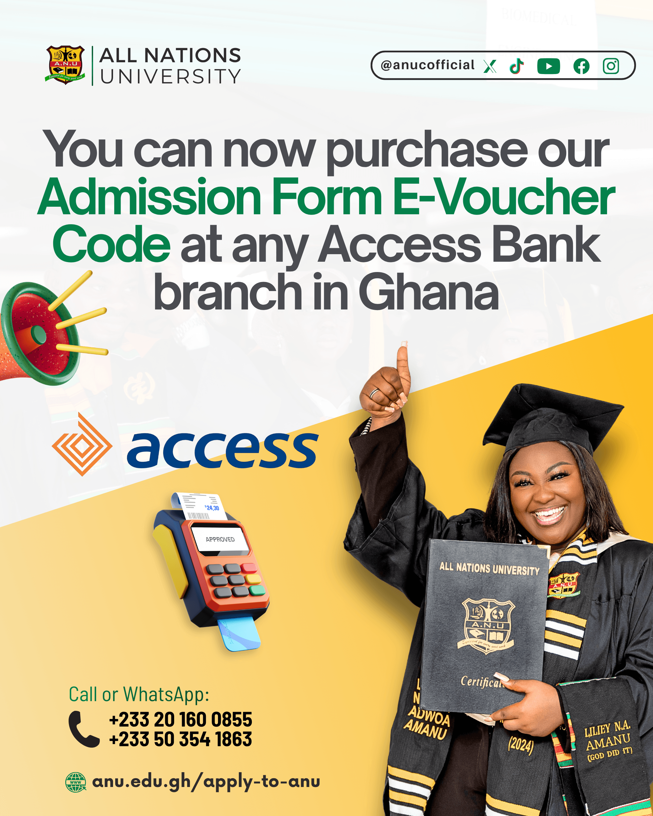 All Nations University Admission Vouchers Now Available at Access Bank Branches Nationwide